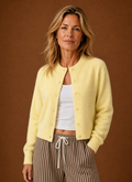 Front view of the women's crew neck button-front cardigan